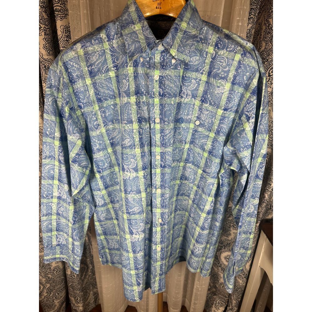 George Strait Shirt Mens Large Blue XL  Paisley Print Western Cowboy Wrangler